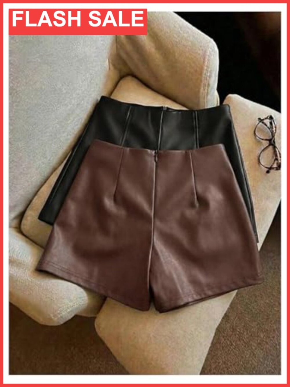 PU Leather Mini Shorts Mid Rise Straight Leg Zipper Back Club Rave - Picture 2 of 4